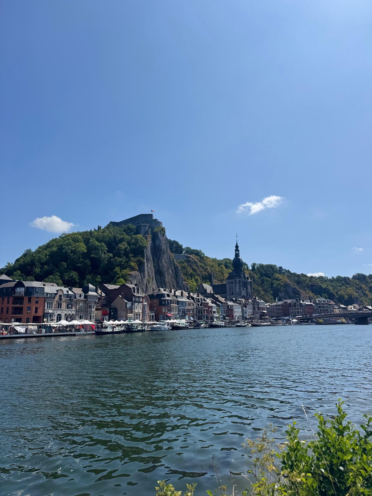 River Meuse view of Dinant with citadel and church